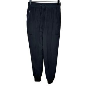 Scrubaid Joggers Scrub Pants Black Elastic Waist Zip Pockets High Waisted S Knit